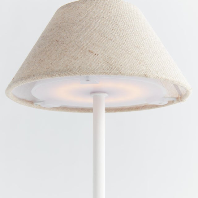 Metal Alluna Cordless Led Lamp 10" - Ecru Linen Shade/White Base For Sale - Image 7 of 11