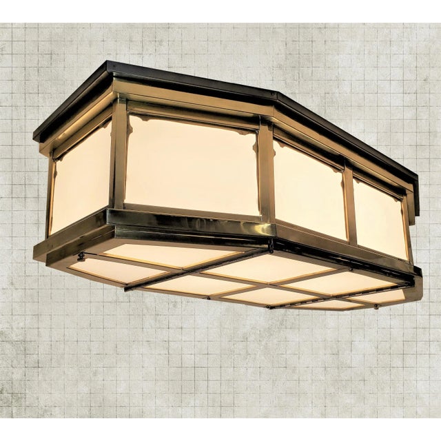Mid 20th Century Large Industrial Brass and Glass Flush Mount For Sale - Image 12 of 13