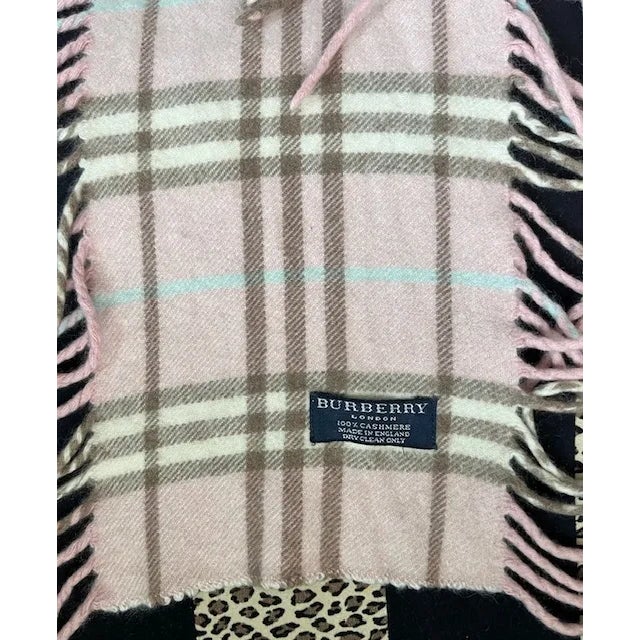 Burberry “Happy” Cashmere Scarf With Full Fringe, Made in England, 100% Cashmere, Baby Pink/Bone/Blue/Taupe For Sale In Chicago - Image 6 of 11