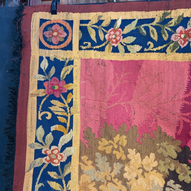 Textile French Verdure Tapestry With Hunt Scene, Figures and Hounds For Sale - Image 7 of 7