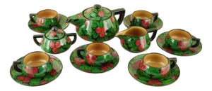 Futuristic Ceramic Tea Service by Renato Bassanelli for Keramos, Rome, Italy, 1920s, Set of 15