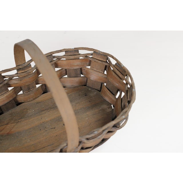 Handwoven Oval Splint Gathering Basket With Hard Wood Base For Sale - Image 12 of 13