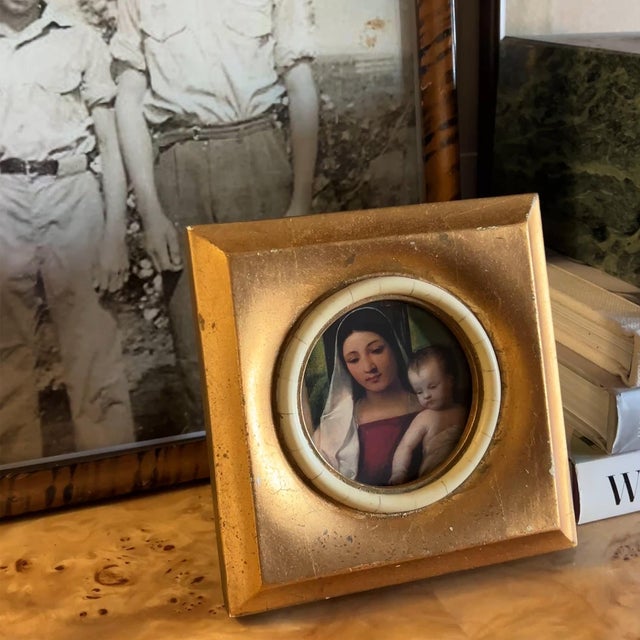 Late 20th Century Gilt Italianate Picture Frame With Stone Liner and Madonna and Child Print For Sale - Image 10 of 10