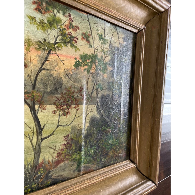 Early 19th Century Lake & Woods Landscape Oil Painting With Deer and Birds For Sale - Image 12 of 12