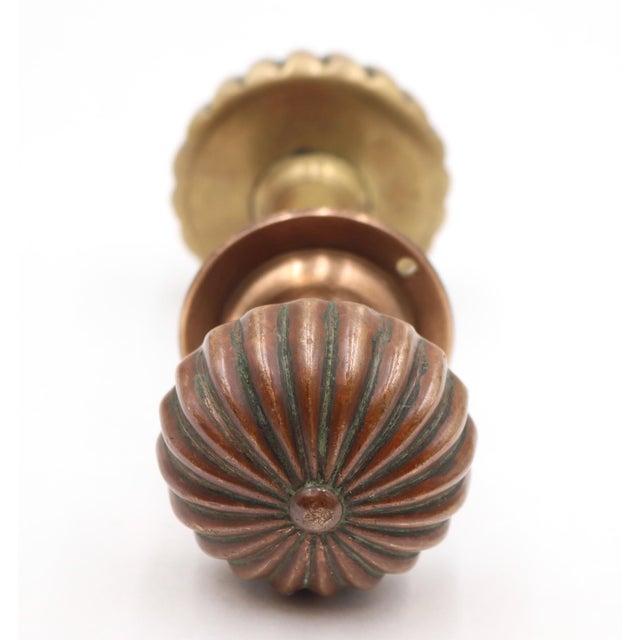 Metal Vintage Bronze Fluted Door Knob & Plate Set For Sale - Image 7 of 10