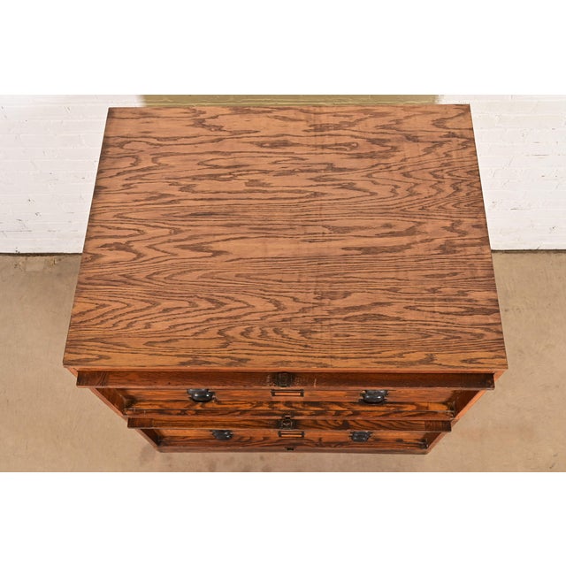 Antique Arts & Crafts Oak 14-Drawer Architect's Blueprint Flat File Cabinet, Circa 1900 For Sale - Image 10 of 13