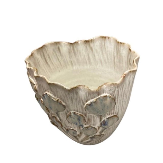 Italian Hand-Crafted Ceramic Floral Relief Planter For Sale - Image 4 of 12
