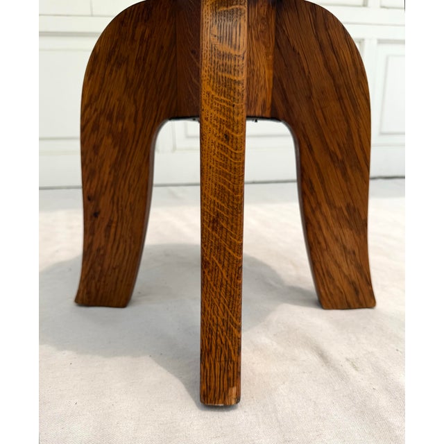 English Arts and Crafts Mustard Yellow Nailhead Swivel Solid Wood Stool For Sale - Image 3 of 12