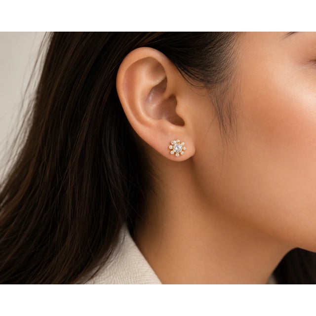 Modern 14K Yellow Gold Diamond Stud Jackets Earrings For Sale - Image 3 of 3