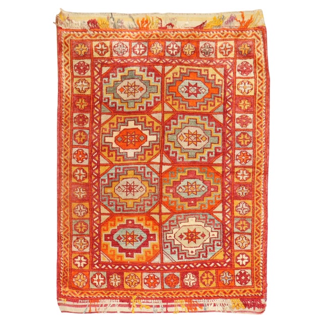 Bright Orange Antique Turkish Bergama Rug - 3'6" x 4'4" For Sale - Image 15 of 18