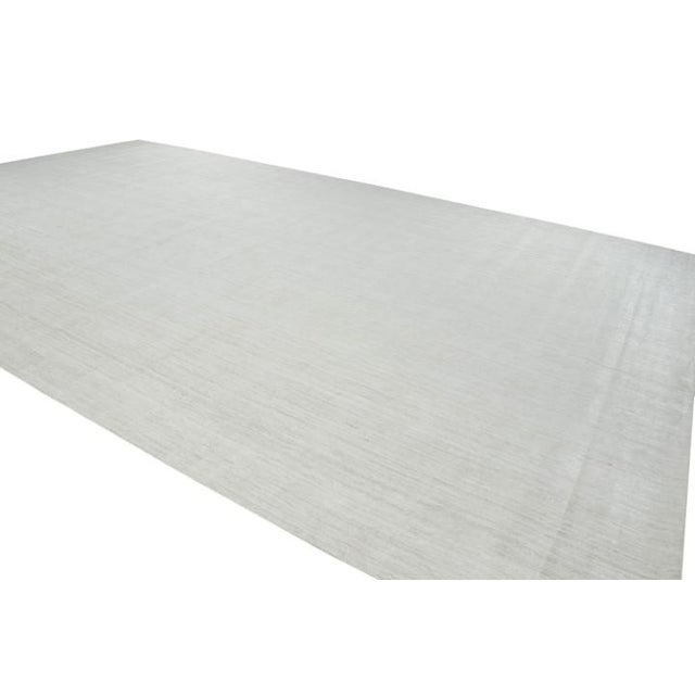 Rug & Kilim Rug & Kilim’s Oversized Textural Rug in Solid White and Silver-Gray Striae - 11x18 For Sale - Image 4 of 8