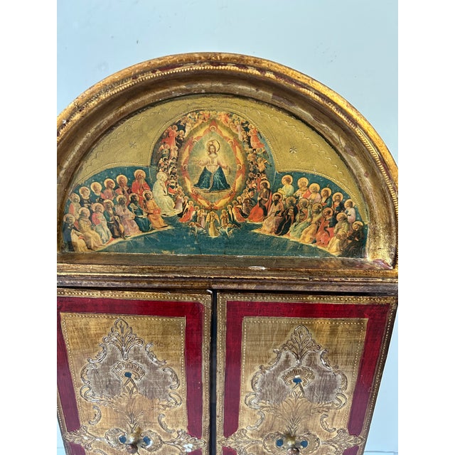 Religious Madonna and Child Florentine Gold Leaf Triptych 20” Tall For Sale - Image 3 of 11