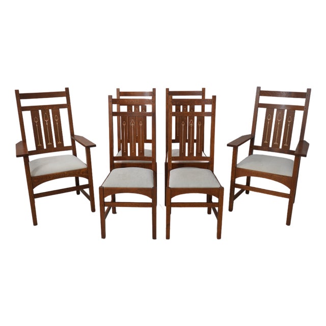 Set of 6 Stickley Harvey Ellis Mission Oak Dining Room Chairs For Sale