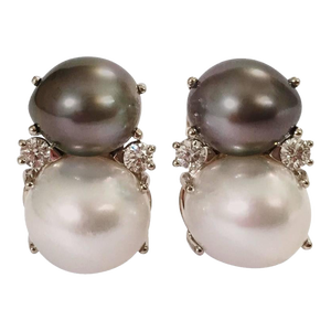 Christina Addison Large Gum Drop Earrings With South Sea Pearls and Diamonds