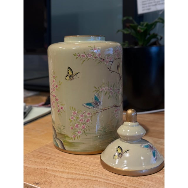 Modern Modern Contemporary Turquoise Floral Porcelain Jar For Sale - Image 3 of 7