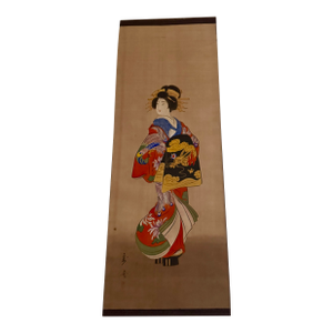 Mid 20th Century Japanese Woodblock Print Scroll Depicting a Standing Beauty
