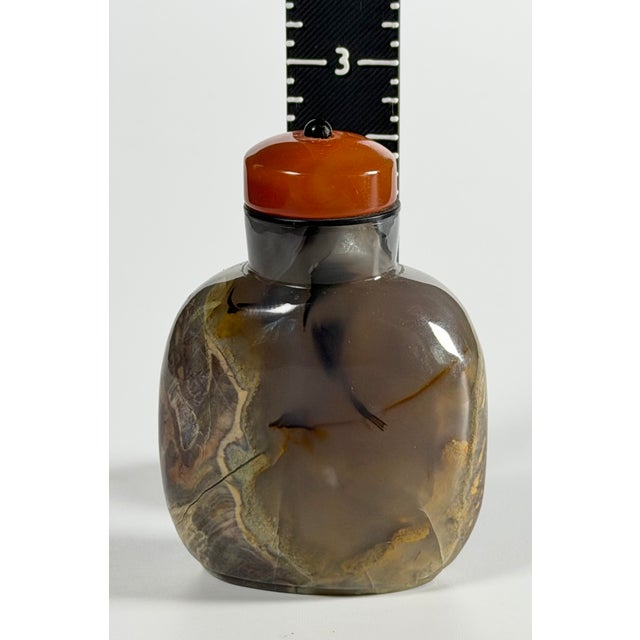 19th Century. Chinese Carved Macaroni Shadow Agate Snuff Bottle Chalcedony Translucent For Sale - Image 9 of 9