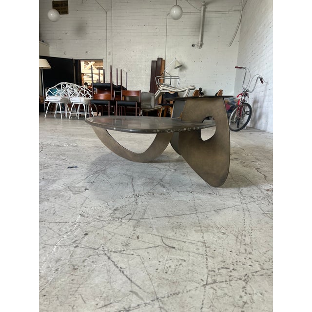Modern Vintage Custom Metal and Stone Modernist Coffee Table For Sale - Image 3 of 6