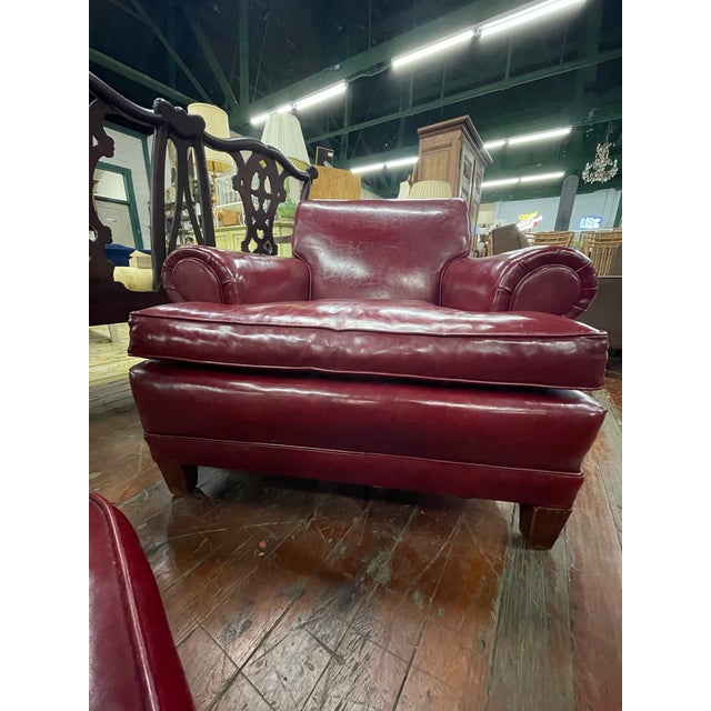 Vintage Burgundy Leather Club Chair With Matching Ottoman For Sale - Image 4 of 6