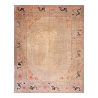 Astonishing Sand Background Color With Allover-Floral Design Antique Chinese Peking Rug For Sale