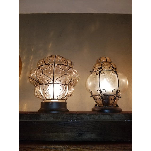 Wrought Iron & Murano Blown Glass Lamps on Board For Sale - Image 9 of 13