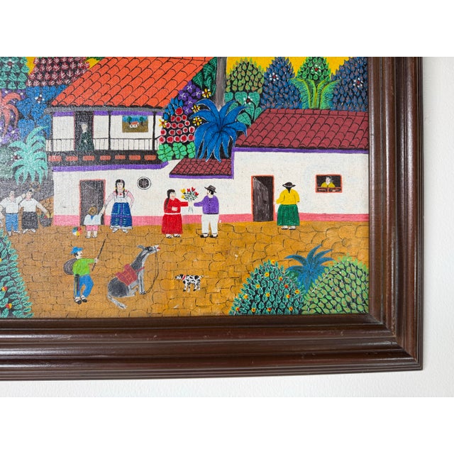 Orange 2003 Jadiro Colorful Latin American Folk Art Oil on Canvas Painting – Framed For Sale - Image 8 of 12
