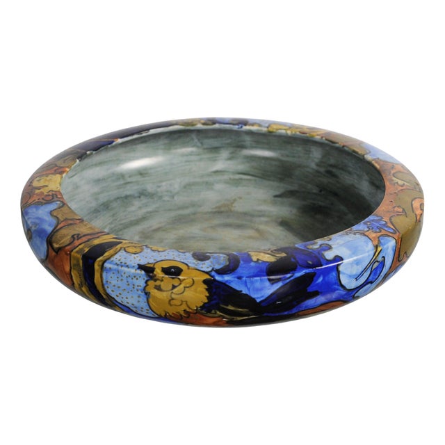 Bursley Ware Ceramic Bird Bowl by Frederick Rhead, 1930s For Sale