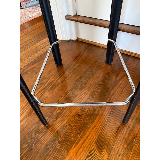 Late 20th Century Italian Frag Black Leather Countertop Stools, Set of 3 For Sale - Image 13 of 13