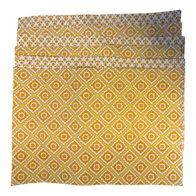 Vintage Mid Century 1970s Mustard Yellow Reversible Placemats - Set of Six For Sale