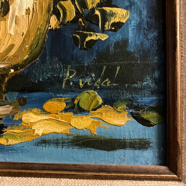 Impressionist 1060’s Original Impressionist Sunflower Painting Chunky Vintage Carved Wood Frame Signed For Sale - Image 3 of 4