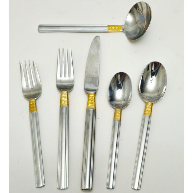 Pfaltzgraff Golden Crossroads Stainless Steel Flatware Set - 61 Piece Set Glossy 18/8 stainless steel with golden accent...