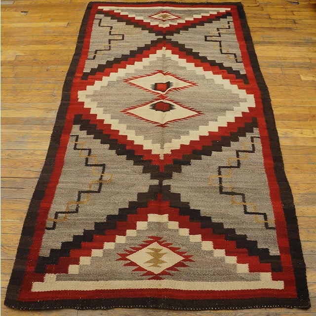 Antique Geometric Medallion Wool Flat Weave Gray 1930s Rug, Circa Date: 1930s. This exceptional flat weave piece, likely a...