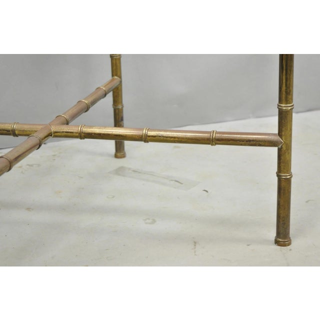 Vintage Hollywood Regency Brass Faux Bamboo Square Glass Top Low Side Table For Sale - Image 10 of 15