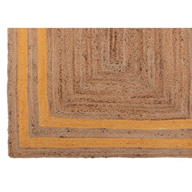 Textile 5'x7' Orangish Yellow Jute Braided Rectangle Boho Chic Rug For Sale - Image 7 of 13