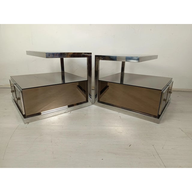 Vintage Chrome Mirrored Bedside Tables by Michel Pigneres, 1970s, Set of 2 For Sale - Image 6 of 18