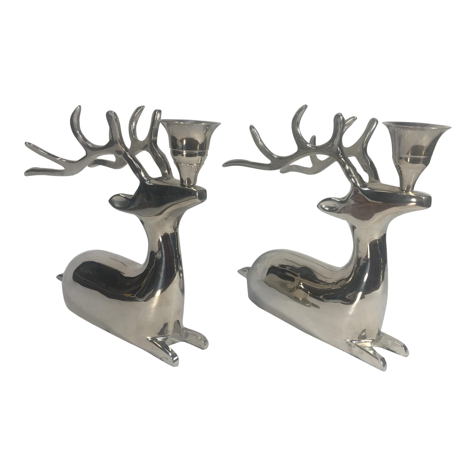 Pottery Barn Style HighPolished Seated Reindeer Candle Holders a