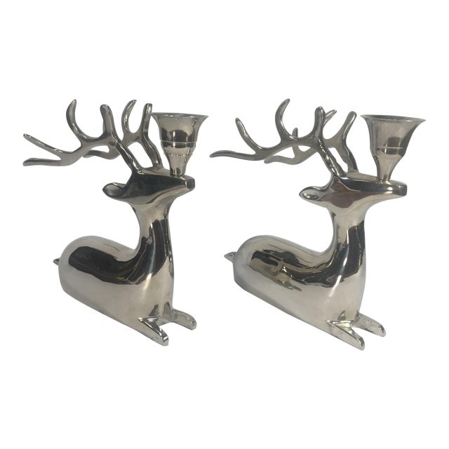 Pottery Barn Style HighPolished Seated Reindeer Candle Holders a Pair Chairish