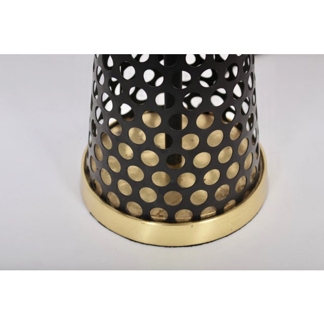 Tony Paul Style Pierced Black Cone, Brass & White Triple Candlestick Table Lamp For Sale - Image 11 of 12