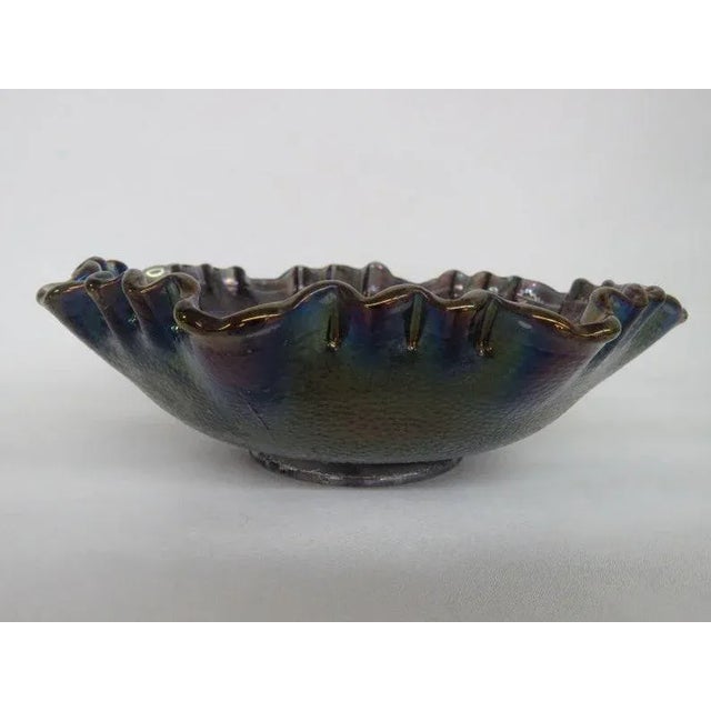 Purple Imperial Carnival Glass Windmill Purple Smoke Ruffled Edge Bowl Candy Dish For Sale - Image 8 of 11
