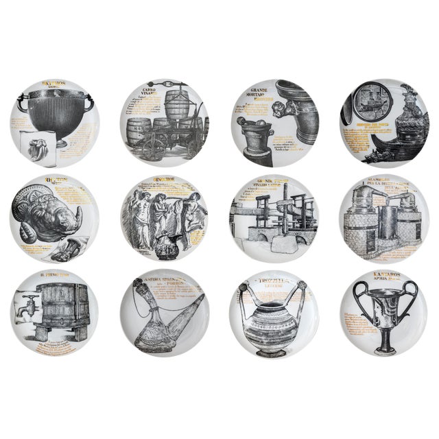 Decorative Porcelain Plates by P. Fornasetti for Martini & Rossi, 1960s, Set of 12 For Sale