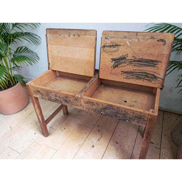 Vintage Double School Desk in Wood, 1970 For Sale - Image 12 of 18