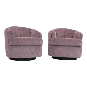 Pair of Mid-Century Modern Milo Baughman Style 360 Swivel Club Chairs on Plinth Bases