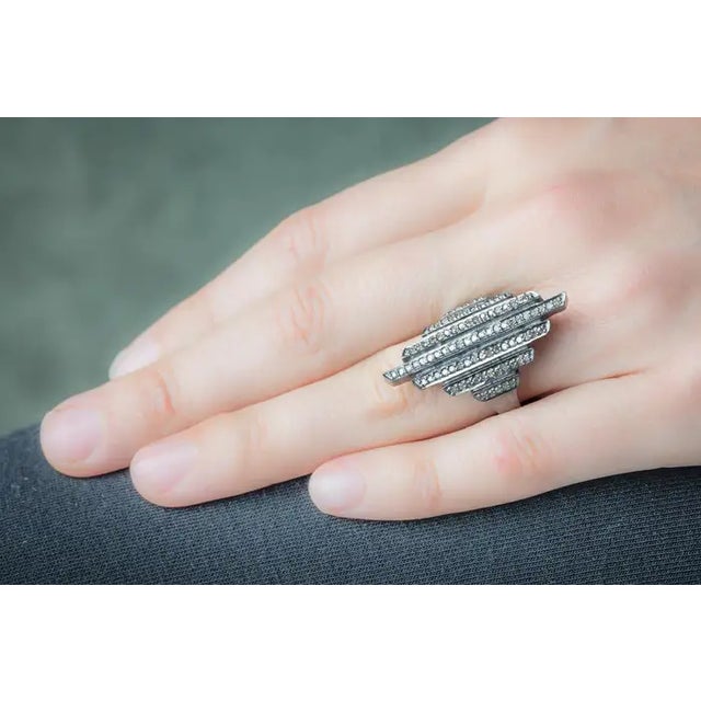 1990s Art Deco Style Pavé Diamond Cocktail Ring, Size 7 For Sale - Image 4 of 4