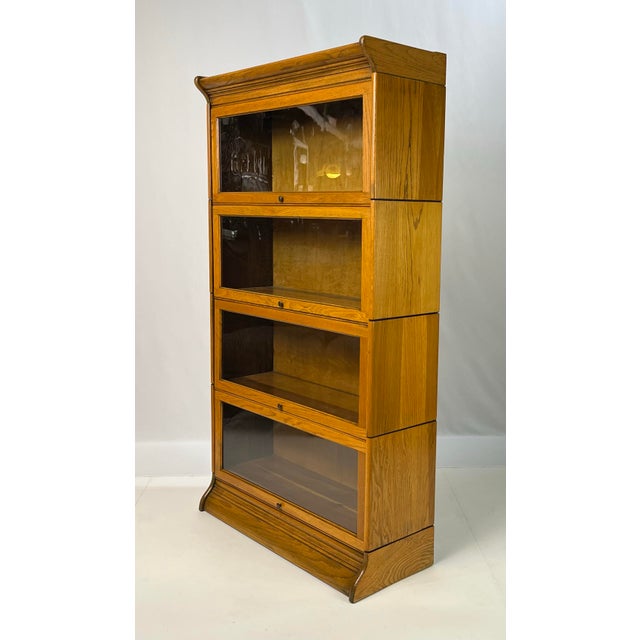 Wood Antique Gunn Furniture Co. Attributed 4-Stack Oak Barrister Bookcase With Original Wavy Glass For Sale - Image 7 of 10