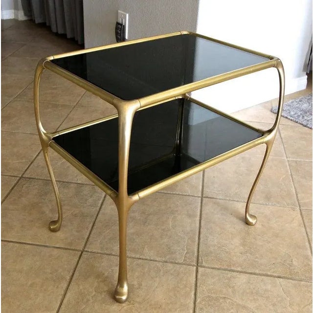 Italian Rectangular 2 Tier Brass End or Side Table For Sale - Image 4 of 13