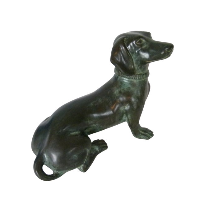 Mid-Century Solid Bronze Dachshund Sculpture . Weighs 10 LBS . For Sale - Image 4 of 11