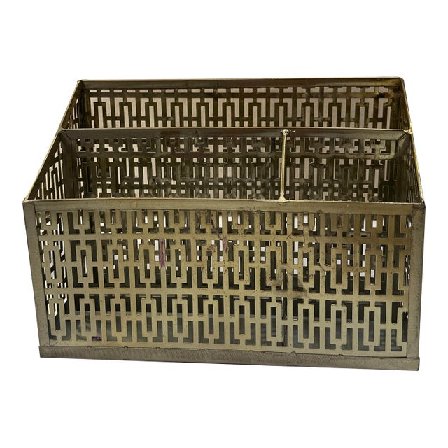 1970s Small Brass Filigree Desk Accessory/Organizer For Sale