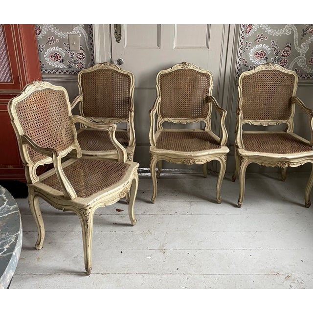 1920s Vintage Louis XV-Style French Caned Arm Chairs - Set of 4 For Sale - Image 10 of 13