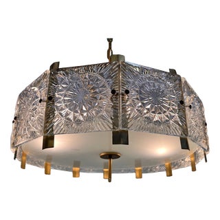 Glass and Brass Pendant attributed to Jaroslav Bejvl for Kamenicky Senov, 1970 For Sale