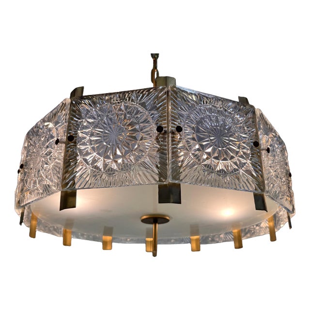 Glass and Brass Pendant attributed to Jaroslav Bejvl for Kamenicky Senov, 1970 For Sale